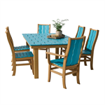 46 x 72 Wave Dining Table Natural Teak & Aruba Blue with 6 chairs